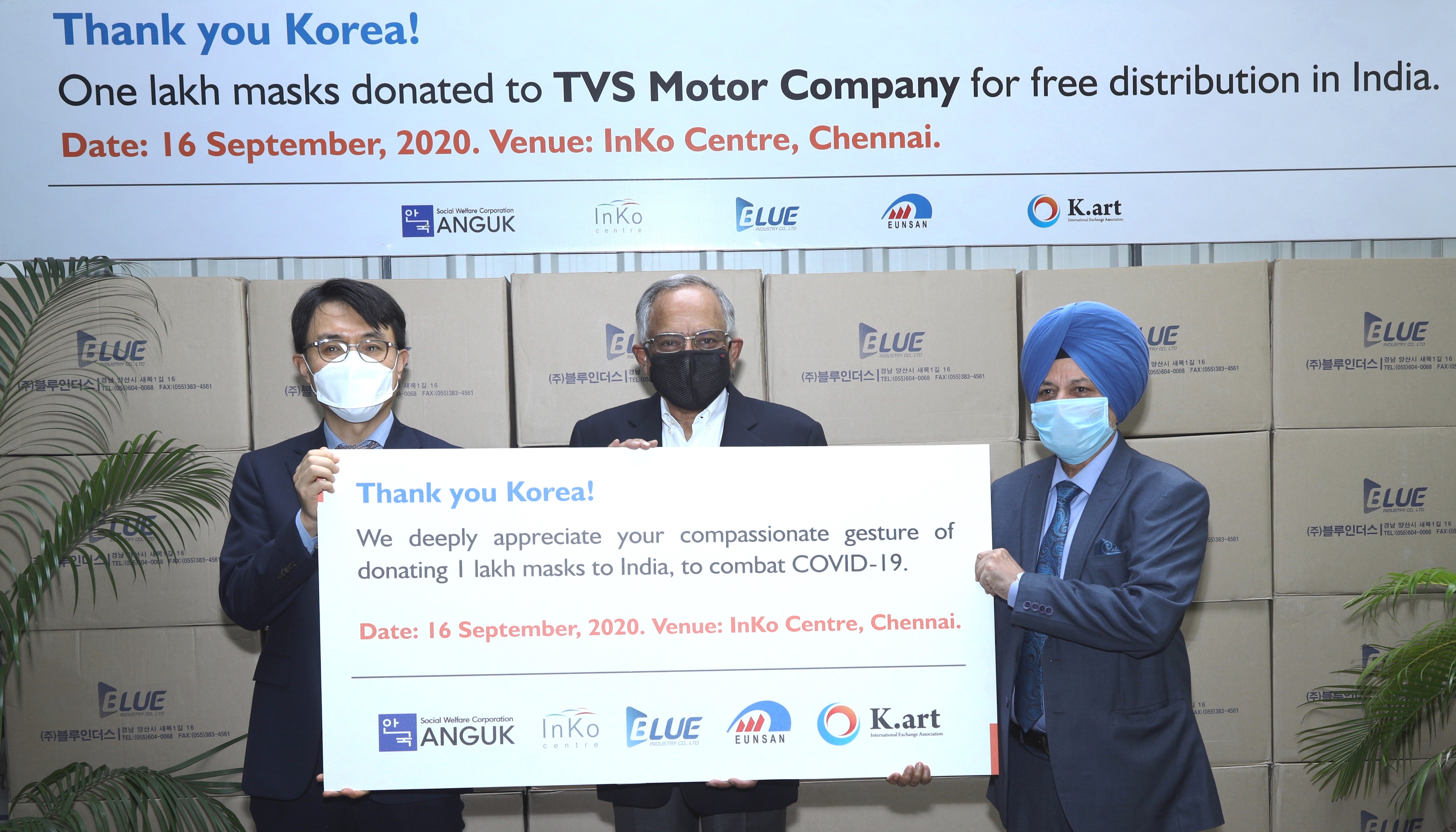 South Korea Donates One Lakh Masks To TVS Motor